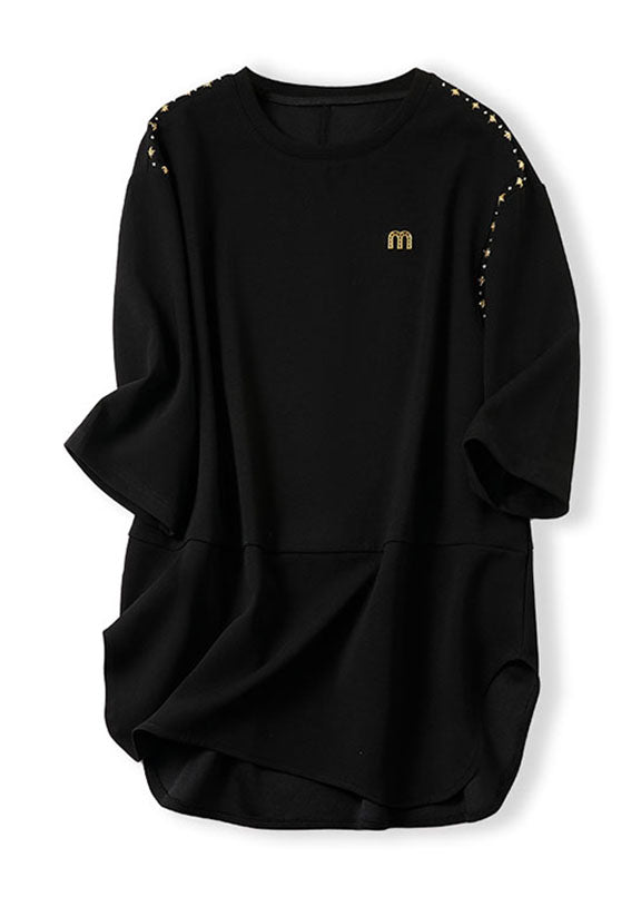 French Coffen O-neck Cozy Nail Bead Shirt Fall