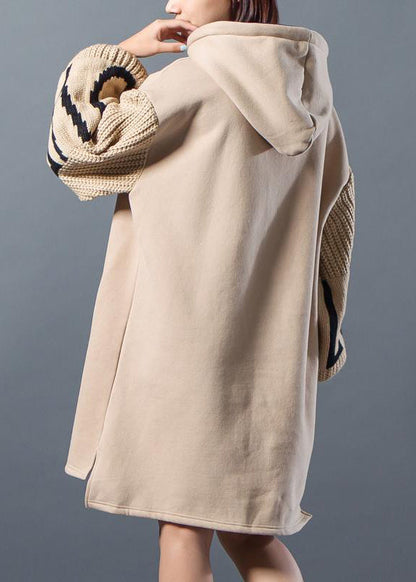French Cotton Tunic Dresssweets Hoodies Drawstring Spliced Split Winter Dress