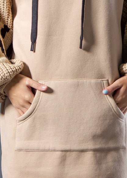 French Cotton Tunic Dresssweets Hoodies Drawstring Spliced Split Winter Dress