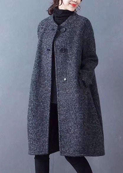 French Dark Grey O-neck Oversized Woolen Coat Outwear Winter