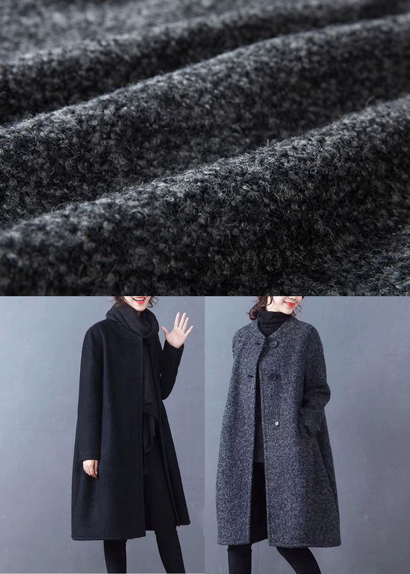 French Dark Grey O-neck Oversized Woolen Coat Outwear Winter