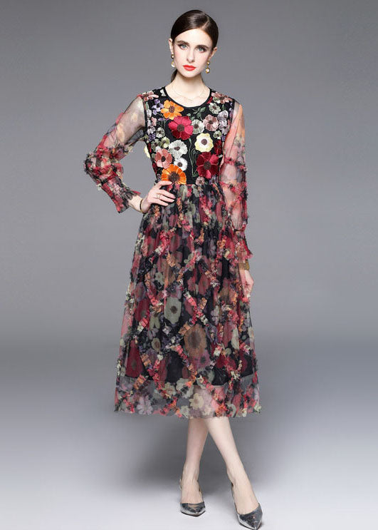 French Embroideried Ruffled Patchwork Tulle Dresses Summer