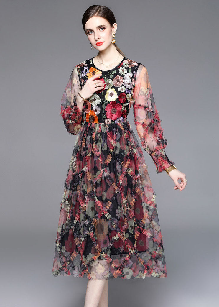 French Embroideried Ruffled Patchwork Tulle Dresses Summer