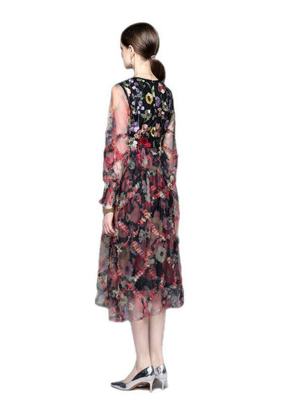 French Embroideried Ruffled Patchwork Tulle Dresses Summer