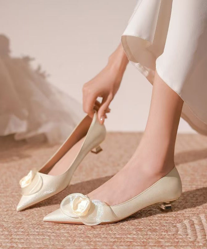 French Splicing Kitten Heels Champagne Pointed Toe