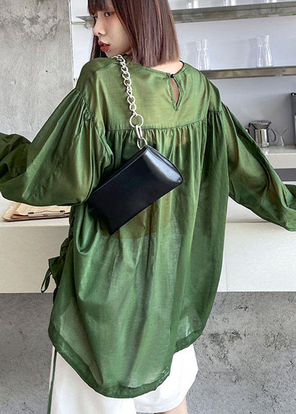 French Green Cinched Long Sleeve Shirts
