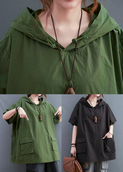French Green Oversized Pockets Cotton Sweatshirt Summer