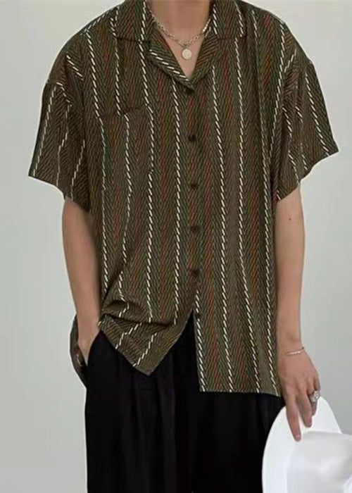 French Green Peter Pan Collar Button Cotton Shirts Short Sleeve