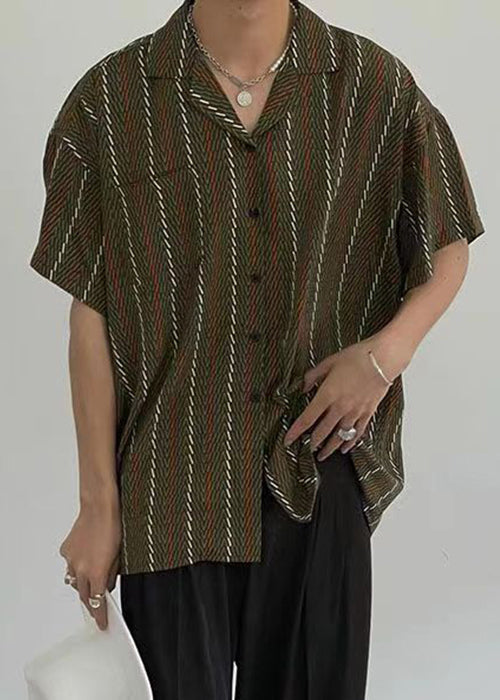 French Green Peter Pan Collar Button Cotton Shirts Short Sleeve