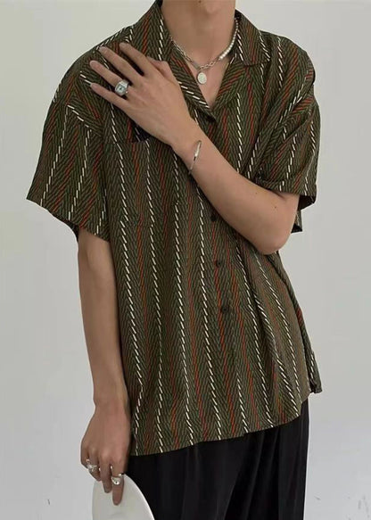French Green Peter Pan Collar Button Cotton Shirts Short Sleeve