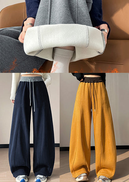 French Grey Drawstring Patchwork Warm Fleece Harem Pants Winter