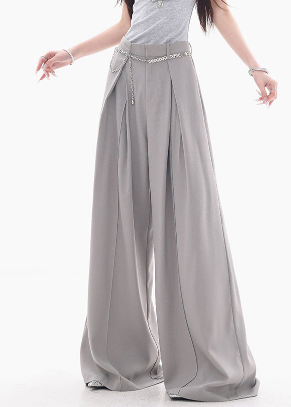 French Grey High Waist Spandex Wide Leg Pants Fall
