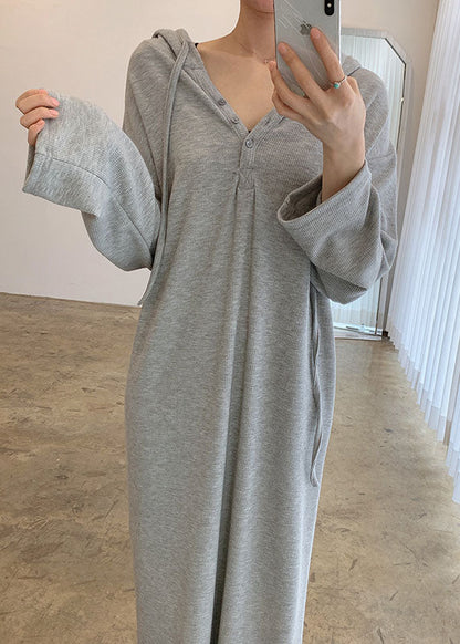 French Grey Hooded Maxi Dresses Spring