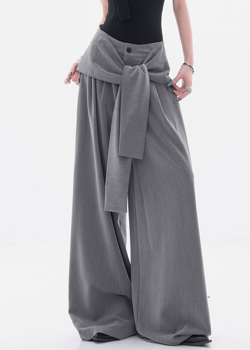 French Grey Original Design Lace Up Spandex Wide Leg Pants Fall