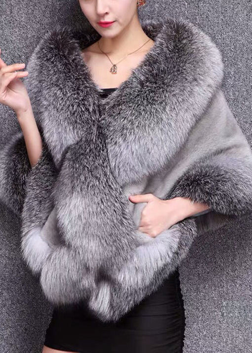 French Grey Warm Faux Fox Fur ' Shawl Winter