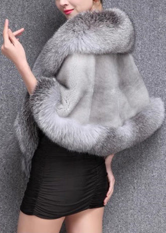 French Grey Warm Faux Fox Fur ' Shawl Winter