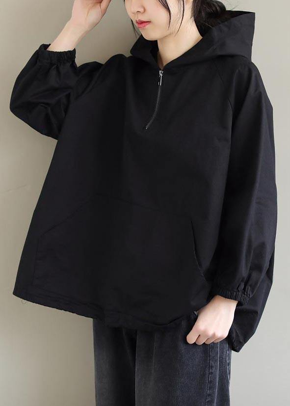 French Hooded Zip Up Spring Clothes Ideas Black Top