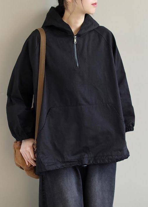 French Hooded Zip Up Spring Clothes Fashion Ideas Black Top