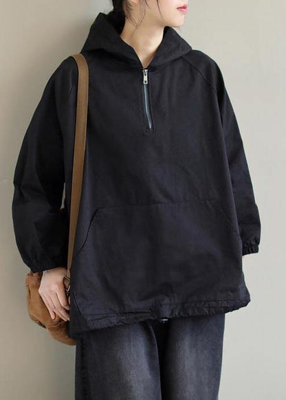 French Hooded Zip Up Spring Clothes Fashion Ideas Black Top