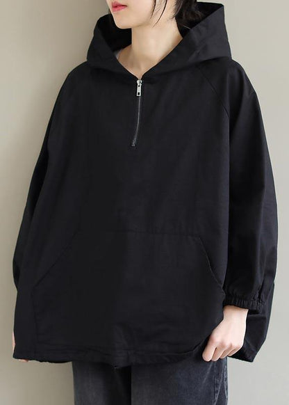 French Hooded Zip Up Spring Clothes Fashion Ideas Black Top