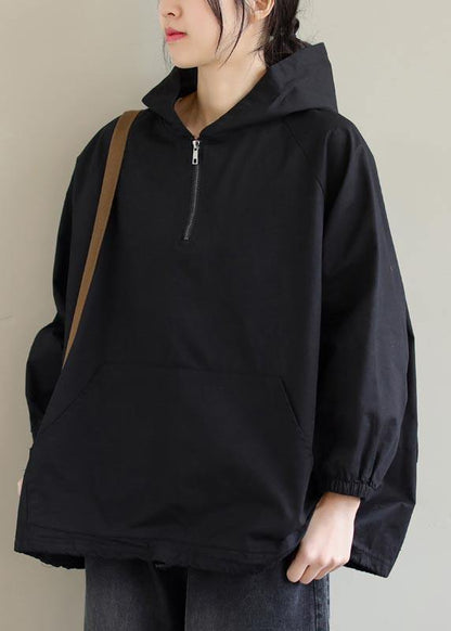 French Hooded Zip Up Spring Clothes Fashion Ideas Black Top