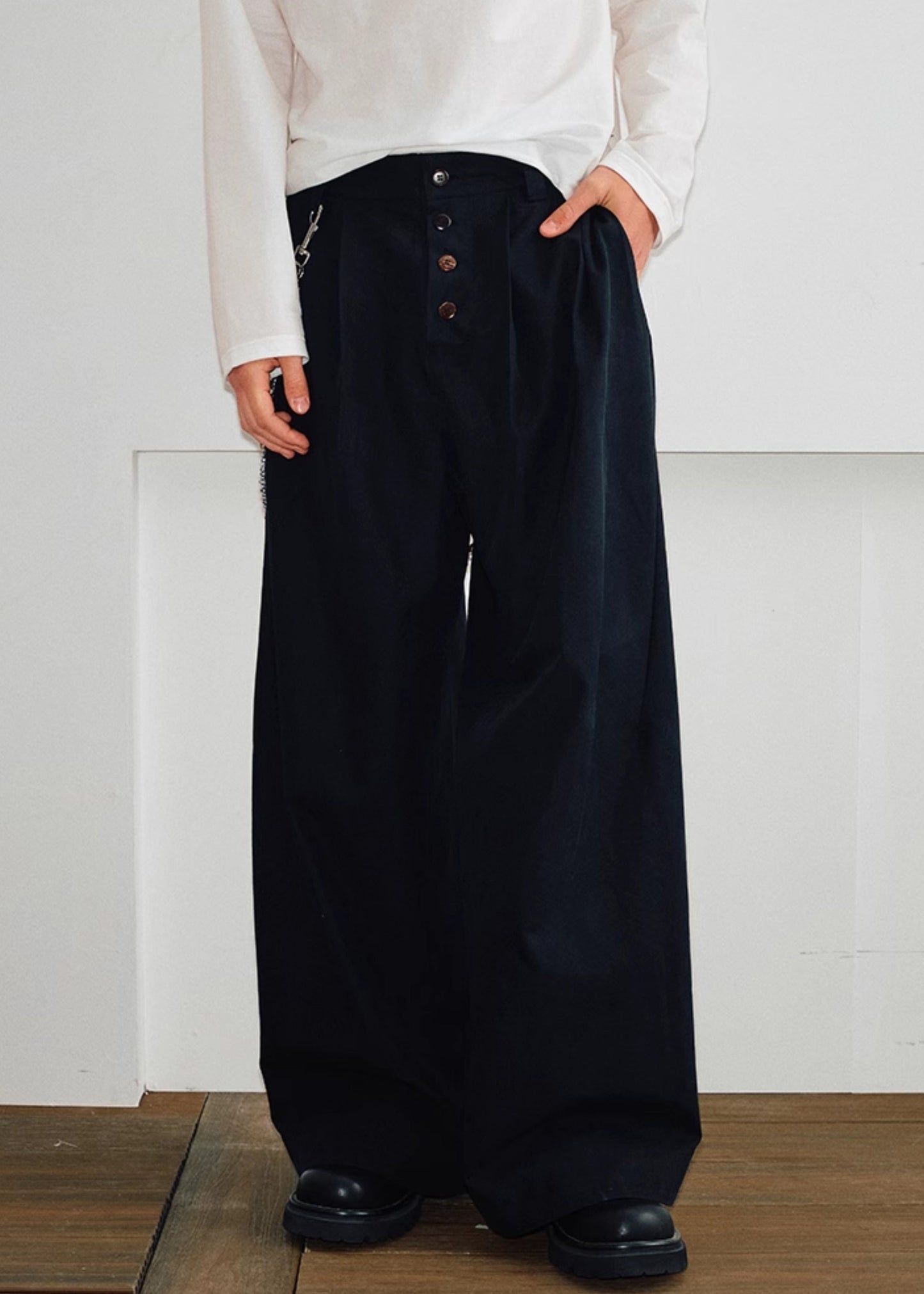 French Khaki Button Pockets Cotton Pants Summer