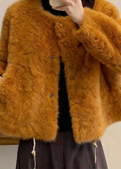 French Khaki O-neck Thick Wool Jackets Winter