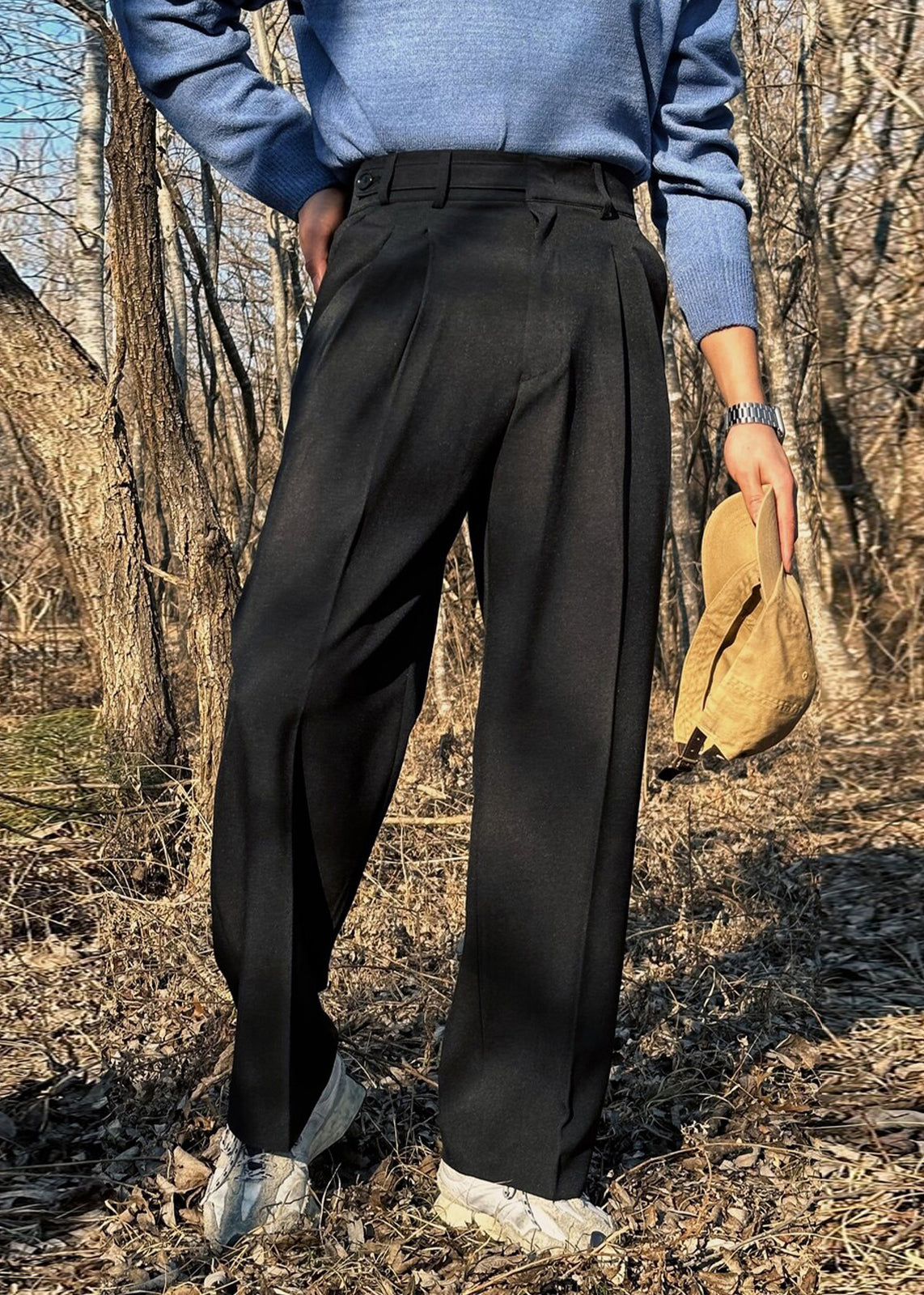 French Khaki Pockets High Waist Spandex Pants Fall