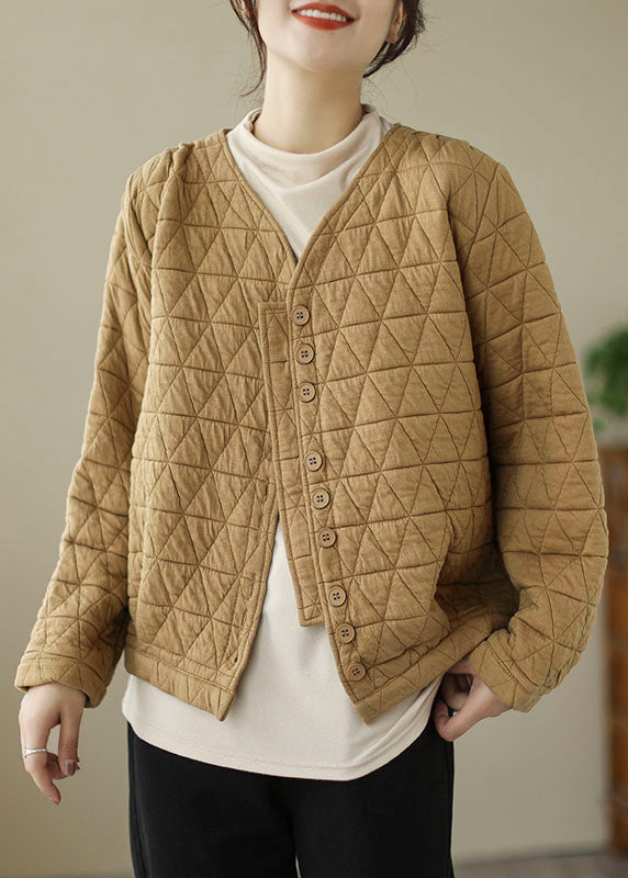 French Khaki Color Fine Cotton Filled Jackets Winter