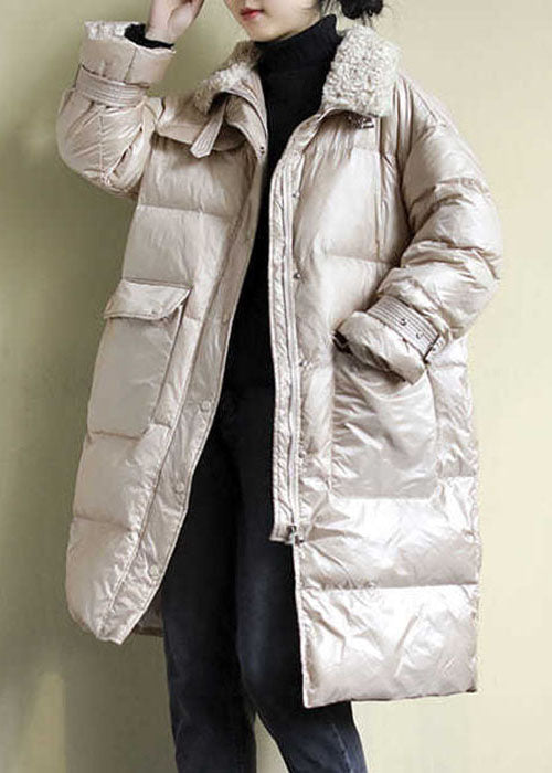 French Khaki Zip Up Fine Cotton Filled Thick Coats Winter