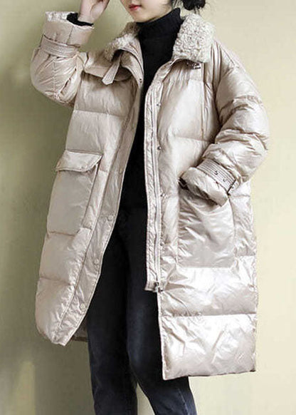 French Khaki Zip Up Fine Cotton Filled Thick Coats Winter