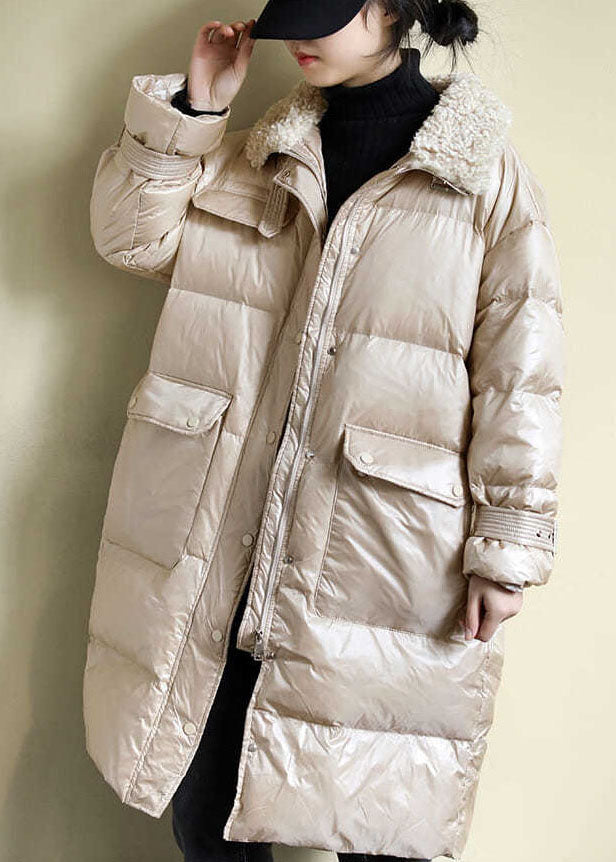 French Khaki Zip Up Fine Cotton Filled Thick Coats Winter