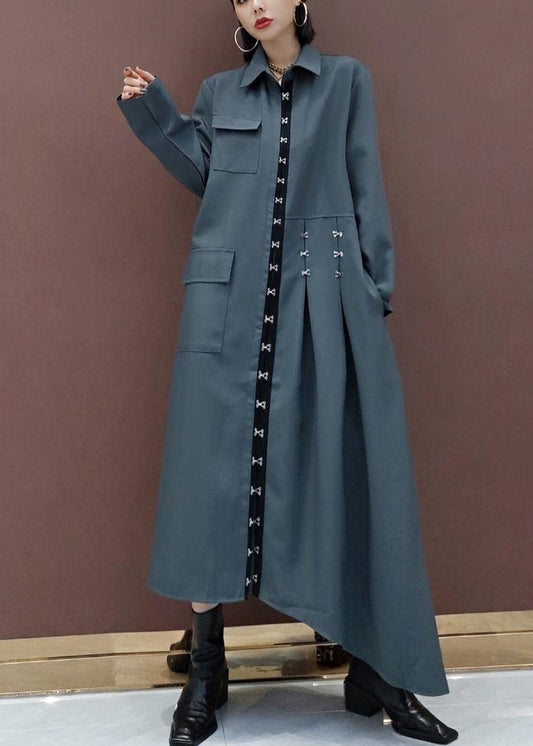 French Lapel Asymmetric Spring Tunic Design Gray Dress