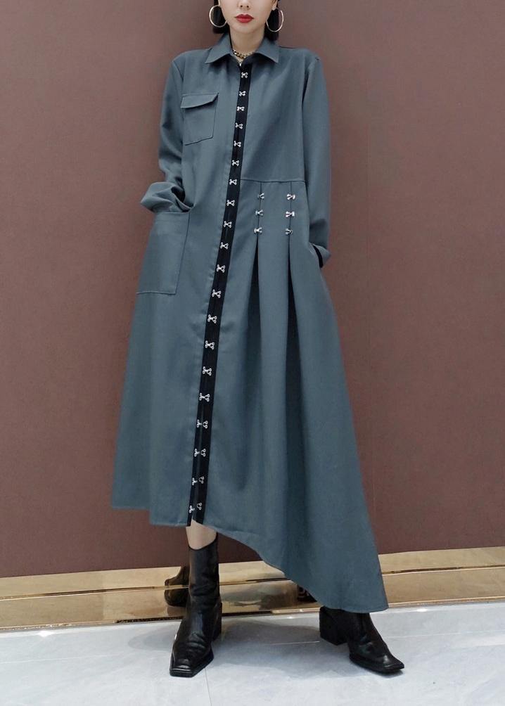French Lapel Asymmetric Spring Tunic Design Gray Dress