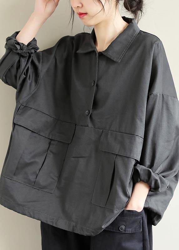 French Lapel Patchwork Spring Clothes for Photography Gray Blouses