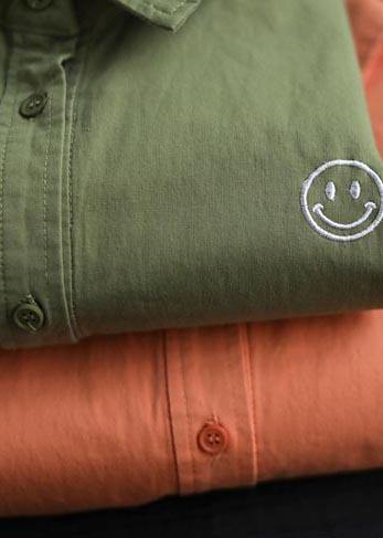 French Lapel Pockets Spring Clothes For Women Photography Orange Smiling Face Shirts
