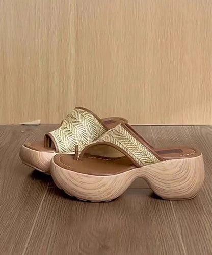 French Light Brown Flip Flops Platform Slide Sandals