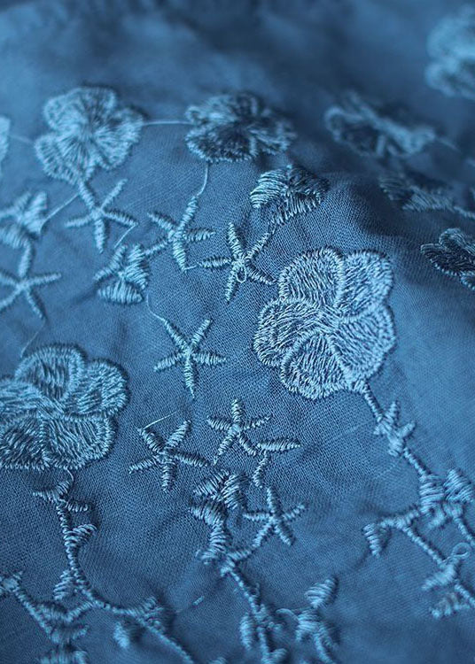 French Print4 O-neck Embroideried Cotton Blouses Half Sleeve