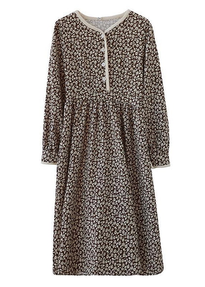 French O Neck Spring Tunics Tunic Khaki Print a Line Dress