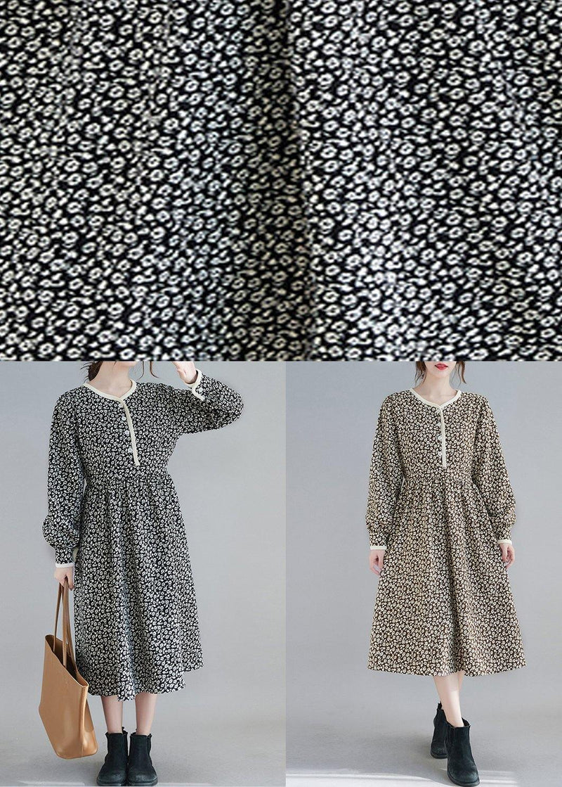 French O Neck Spring Tunics Tunic Khaki Print a Line Dress