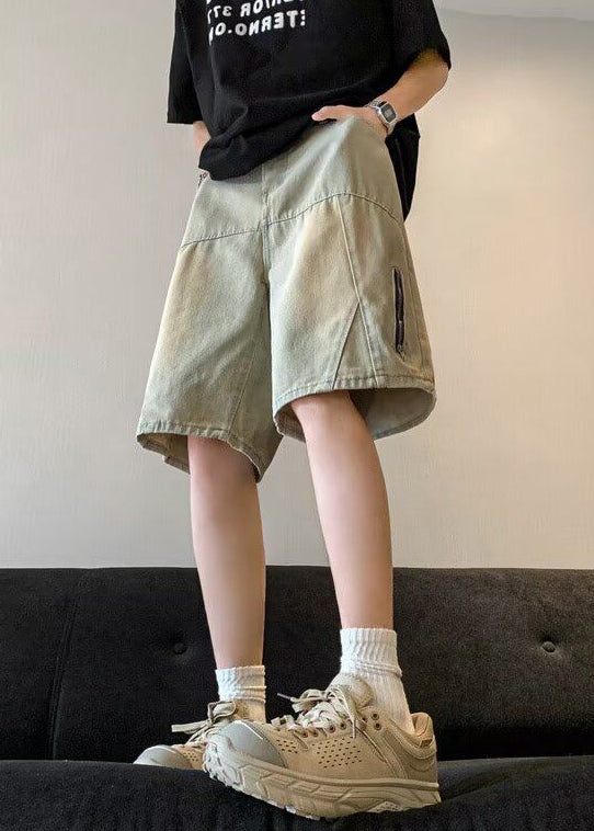 French Old Blue Zippered Pockets High Waist Shorts Summer