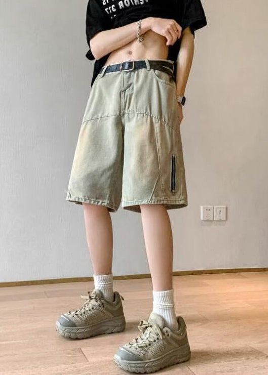 French Old Blue Zippered Pockets High Waist Shorts Summer