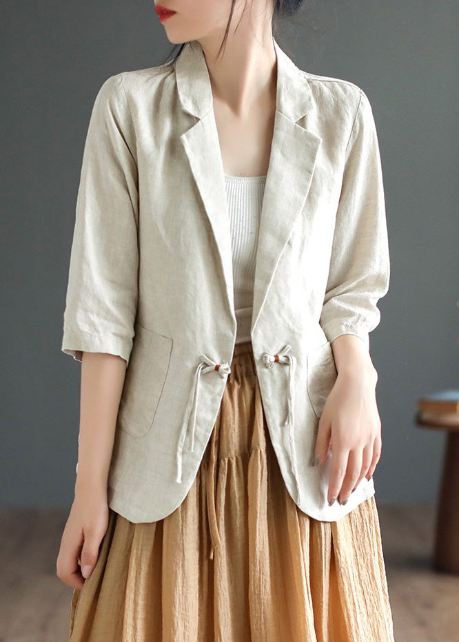 French Peacock Blue Notched Button Coats Half Sleeve