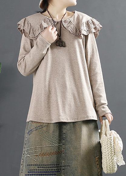 French Peter Pan Collar Blouses For Women Design Chocolate Shirts
