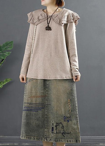 French Peter Pan Collar Blouses For Women Design Chocolate Shirts