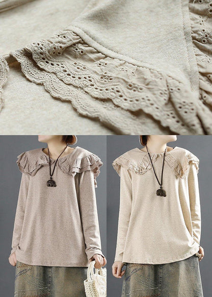French Peter Pan Collar Blouses For Women Design Chocolate Shirts