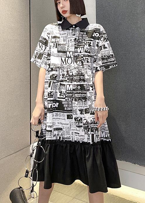 French Print Patchwork Cotton Turn-down Collar Summer Dresses