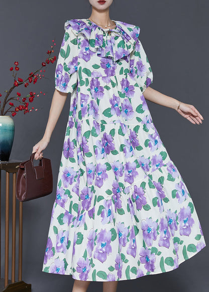 French Purple Peter Pan Collar Cotton Maxi Dresses Summer