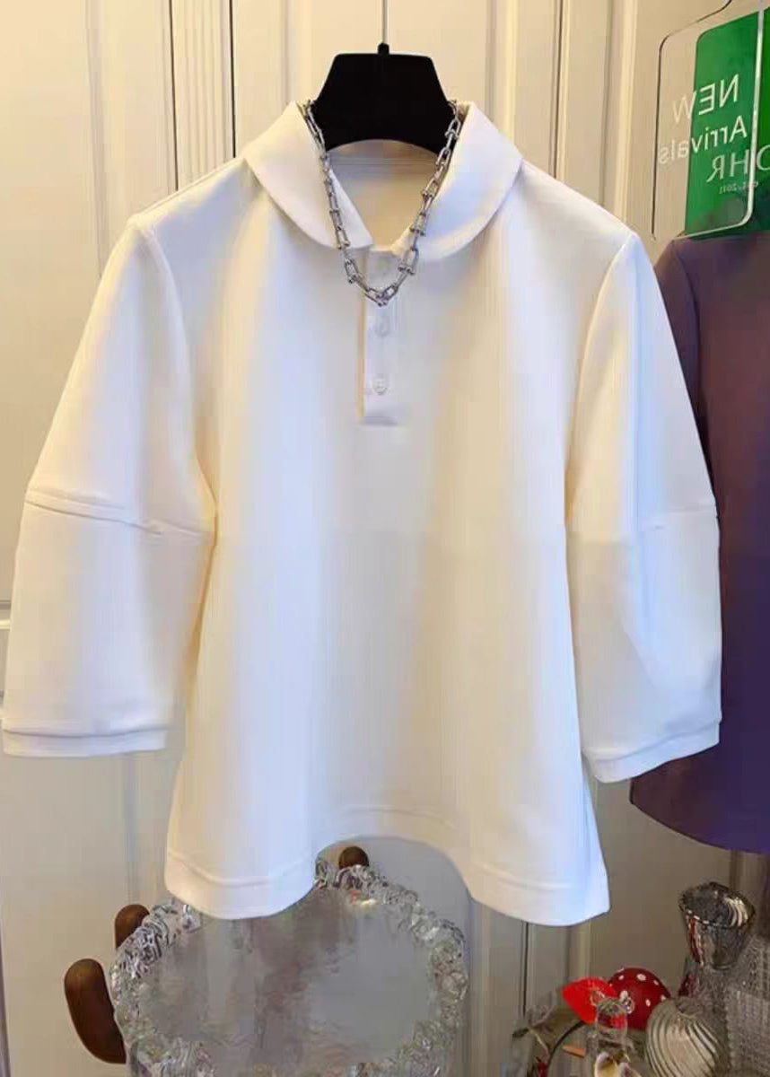 French Purple Peter Pan Collar Patchwork Cotton Tops Spring