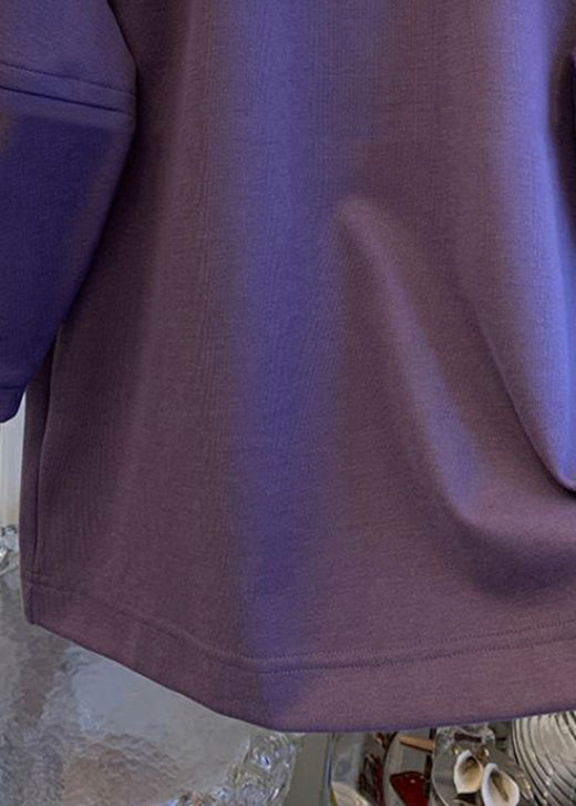 French Purple Peter Pan Collar Patchwork Cotton Tops Spring